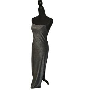 a fortiori Shiny Dark Gray Black Silver Metallic Maxi Bodycon Dress Sz Medium